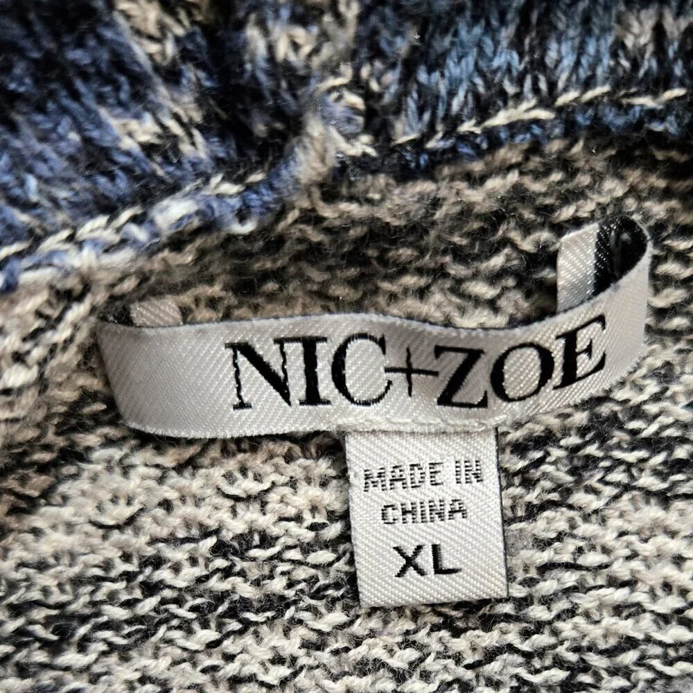 Nic+Zoe Shadow Mix Blue Gray Marled Flecked Turtleneck Sweater Unique Artsy